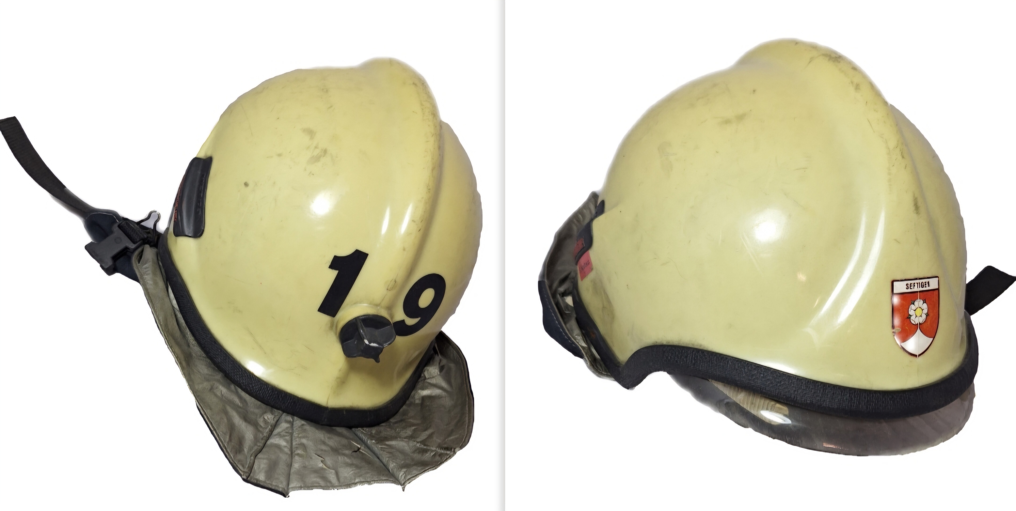 ~120 Feuerwehrhelm Schweiz CH Gemeinde Seftigen beige No. 19 Rosenbauer Helm ~120 Feuerwehrhelm Schweiz CH Gemeinde Seftigen beige No. 19 Rosenbauer Helm