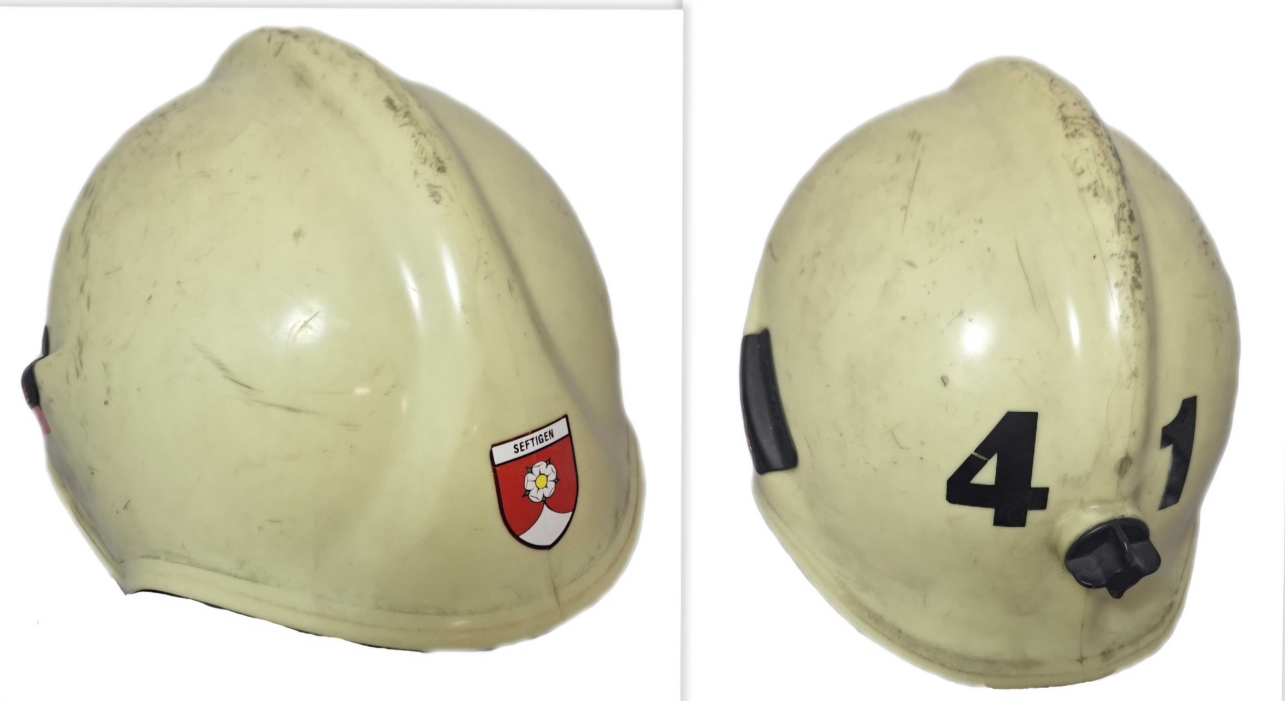 ~125 Feuerwehrhelm Schweiz CH Gemeinde Seftigen beige No. 41 Rosenbauer Helm ~125 Feuerwehrhelm Schweiz CH Gemeinde Seftigen beige No. 41 Rosenbauer Helm
