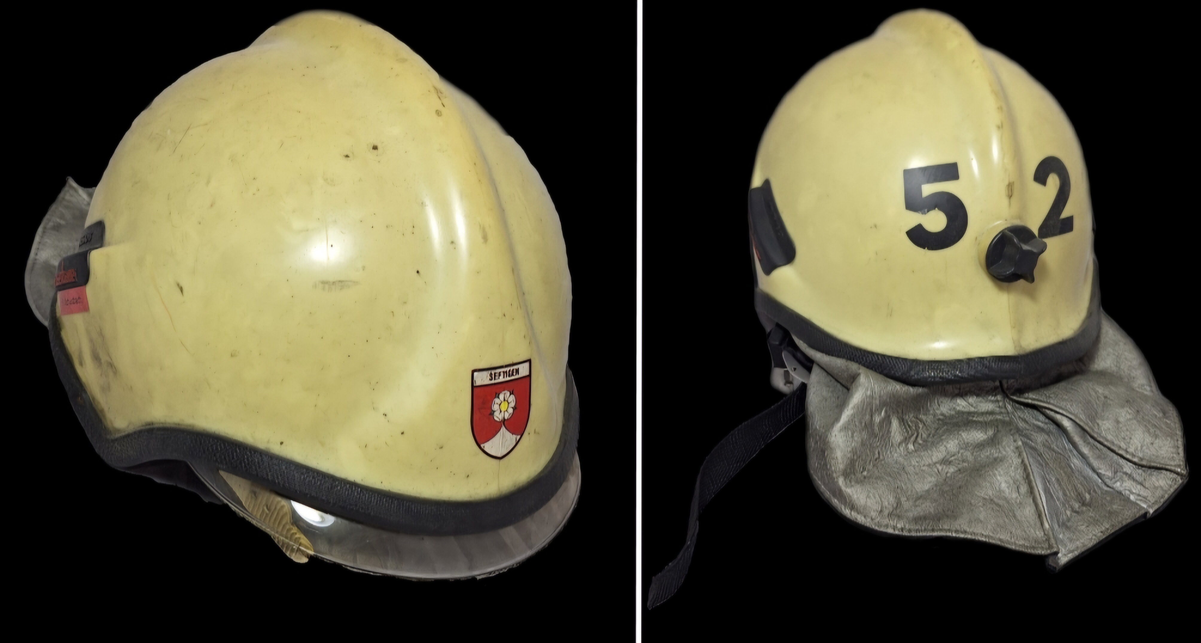 ~121 Feuerwehrhelm Schweiz CH Gemeinde Seftigen beige No. 52 Rosenbauer Helm ~121 Feuerwehrhelm Schweiz CH Gemeinde Seftigen beige No. 52 Rosenbauer Helm