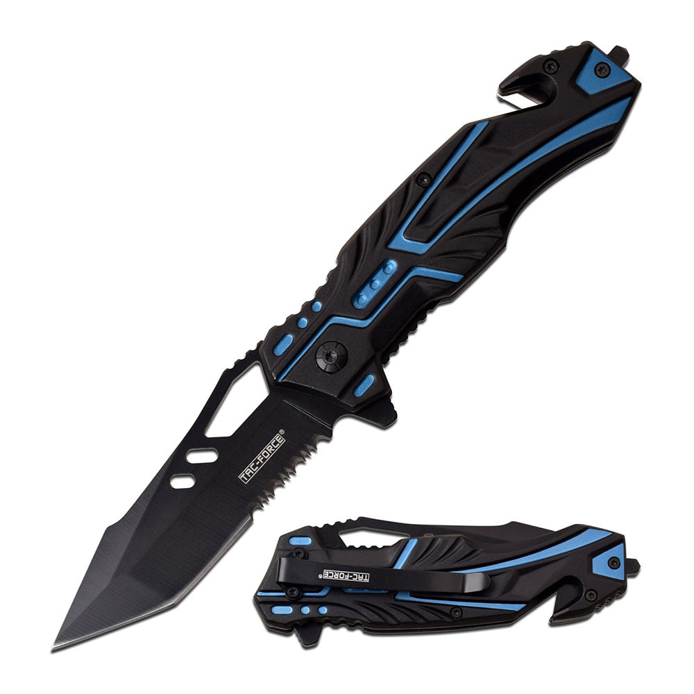 Tac Force federunterstütztes Rettungsmesser schwarz/blau TF-971BL Tac Force federunterstütztes Rettungsmesser schwarz/blau TF-971BL