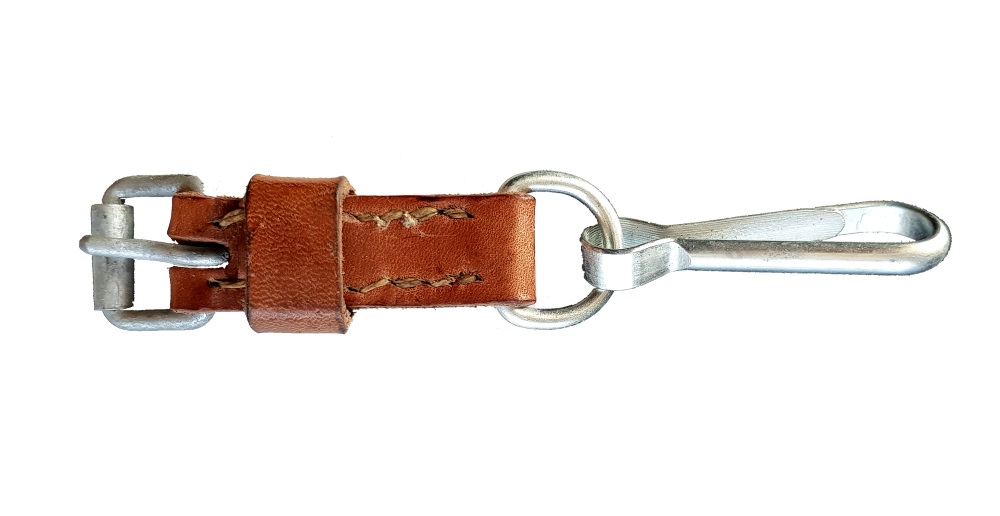 Schweizer Armee Leder Riemchen mit Karabinerhaken und D-Ring CH braun