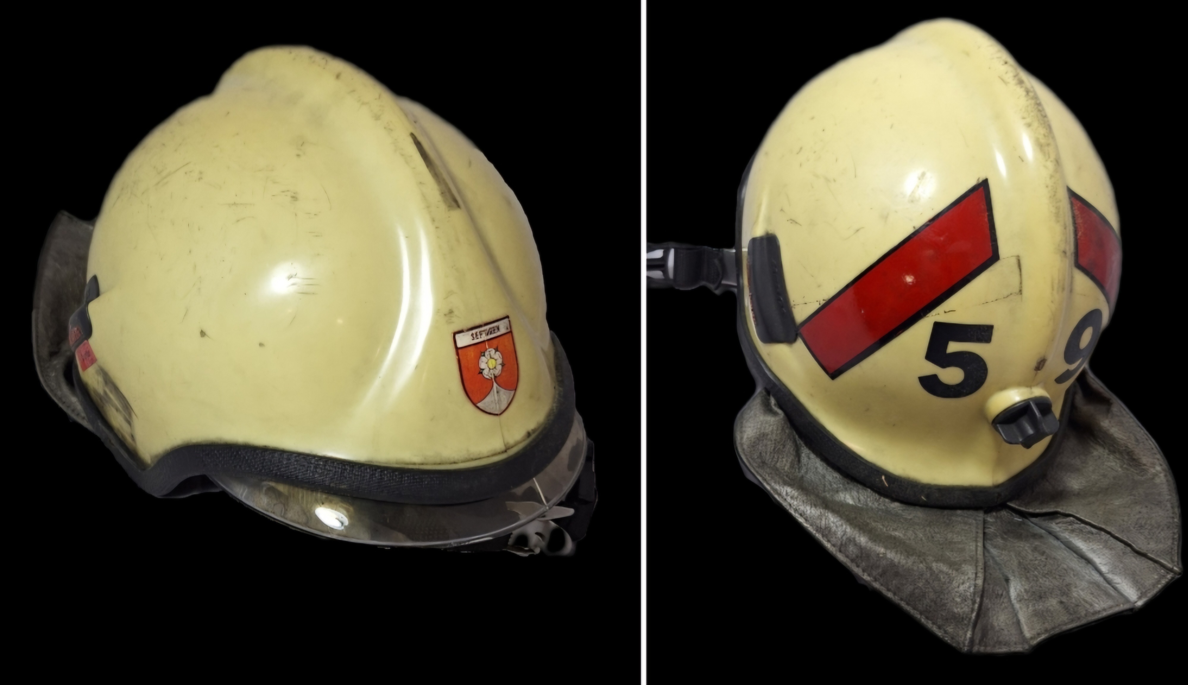 ~118 Feuerwehrhelm Schweiz CH Gemeinde Seftigen beige No. 59 Rosenbauer Helm ~118 Feuerwehrhelm Schweiz CH Gemeinde Seftigen beige No. 59 Rosenbauer Helm