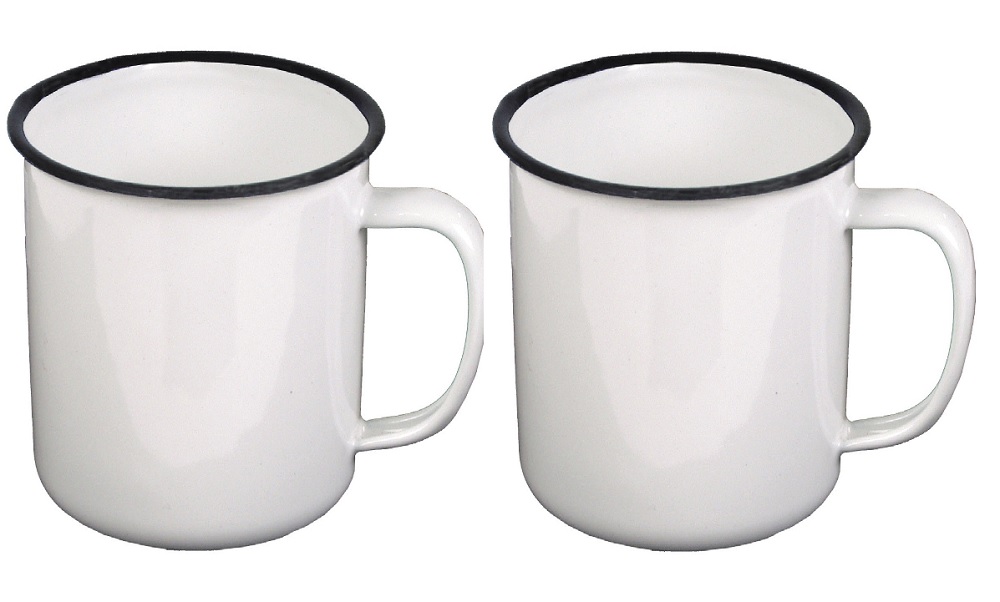 Emaille Tasse weiß Outdoor Freizeit spülmaschinenfest Tassen 2 Stück