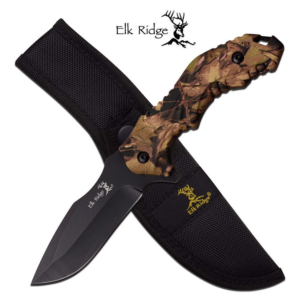 Elk Ridge festes Klingenmesser Taschenmesser woodland camo ER-564CA