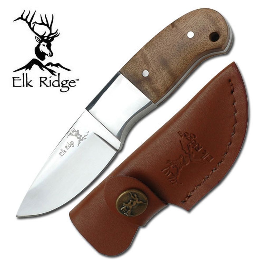 Elk Ridge Mini Hunter Blatt-Jagd-Messer Griff Wurzelholz + Lederscheide ER-111