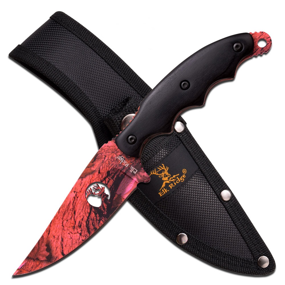 Elk Ridge FIXED Knife Messer Jagdmesser Camo Holz Optik Scheide ER-542PC