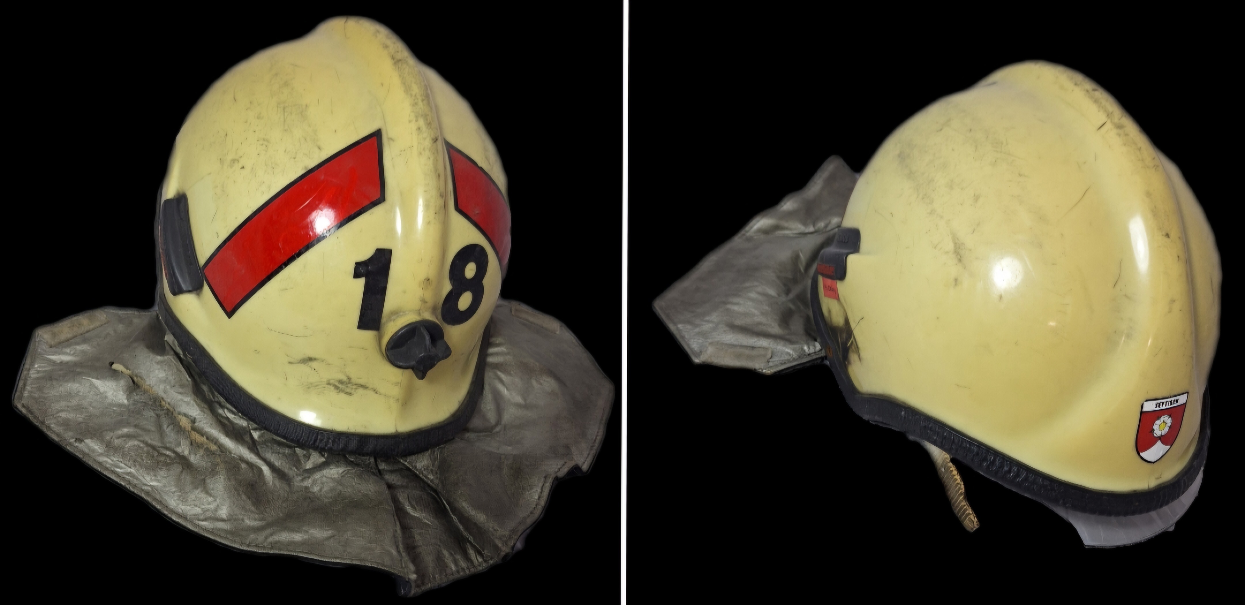 ~122 Feuerwehrhelm Schweiz CH Gemeinde Seftigen beige No. 18 Rosenbauer Helm ~122 Feuerwehrhelm Schweiz CH Gemeinde Seftigen beige No. 18 Rosenbauer Helm