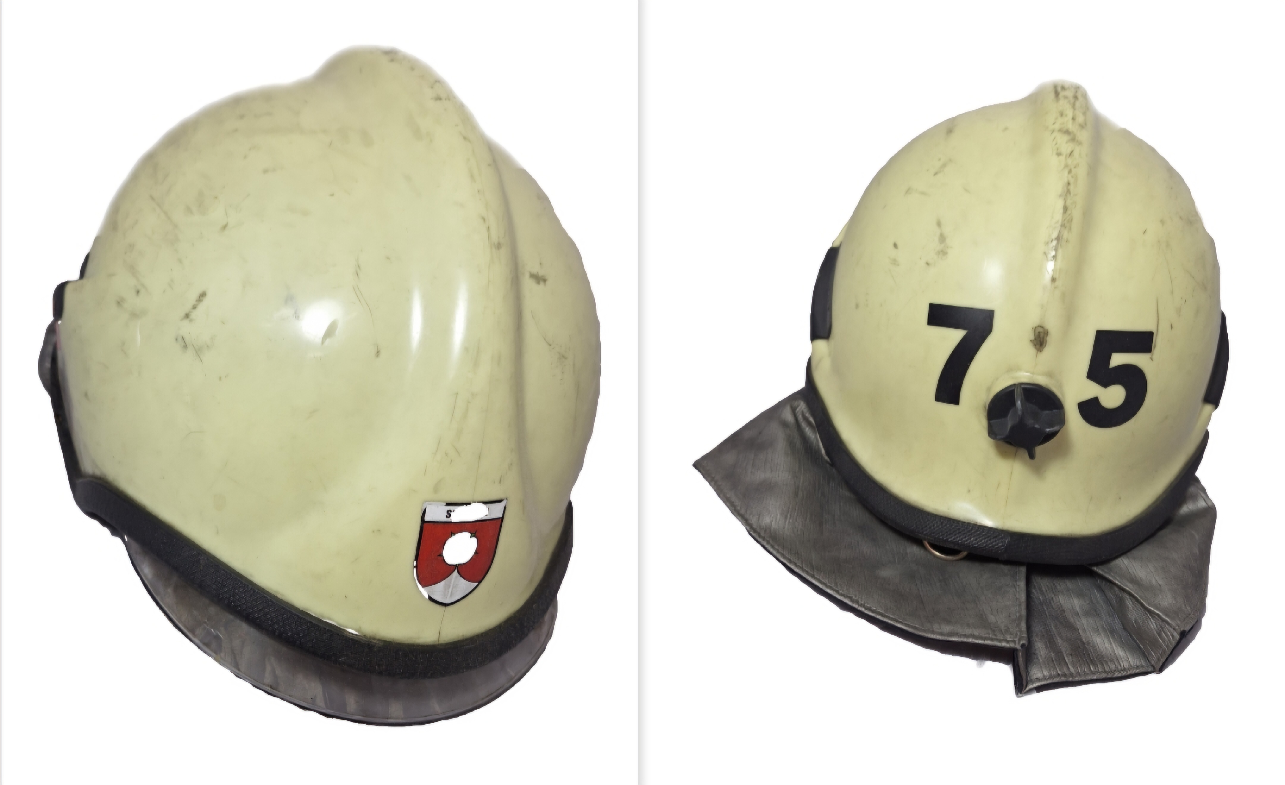 ~126 Feuerwehrhelm Schweiz CH Gemeinde Seftigen beige No. 75 Rosenbauer Helm ~126 Feuerwehrhelm Schweiz CH Gemeinde Seftigen beige No. 75 Rosenbauer Helm
