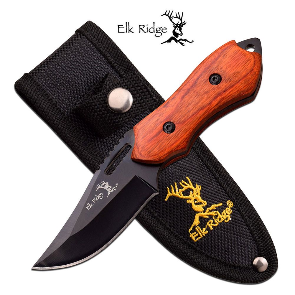 Elk Ridge Jagd Messer feste Klinge 6" 15 cm Holzgriff inkl. Scheide ER-562WD