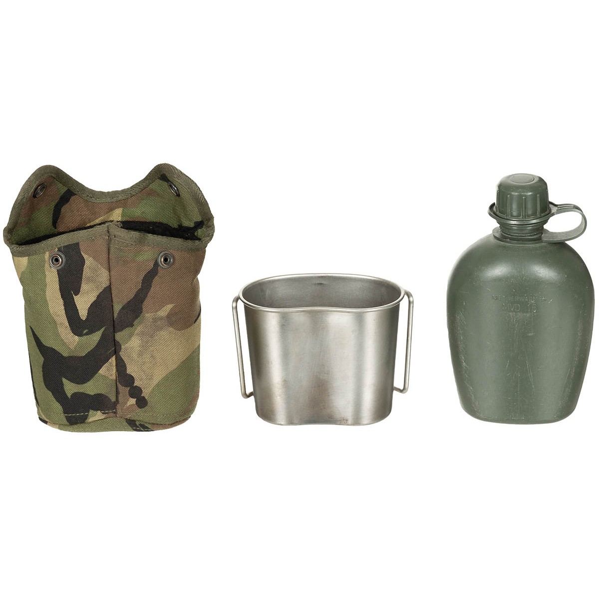 Holl. Feldflasche mit Becher Edelstahl und Hülle NL tarn dpm
