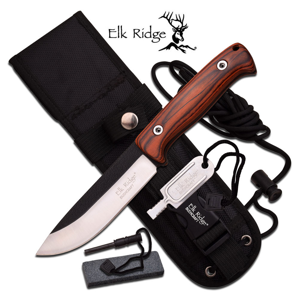 Elk Ridge CRAFTER WOOD Outdoormesser Bushcraft Pakkaholz Feuerstarter ER-555PW