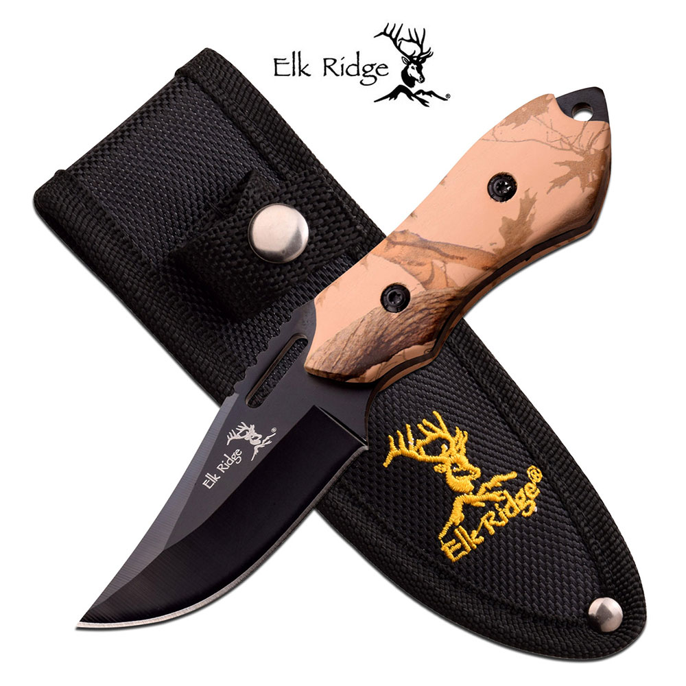 Elk Ridge FIXED Knife Messer Jagdmesser Camo Holz Optik Scheide ER-562BC
