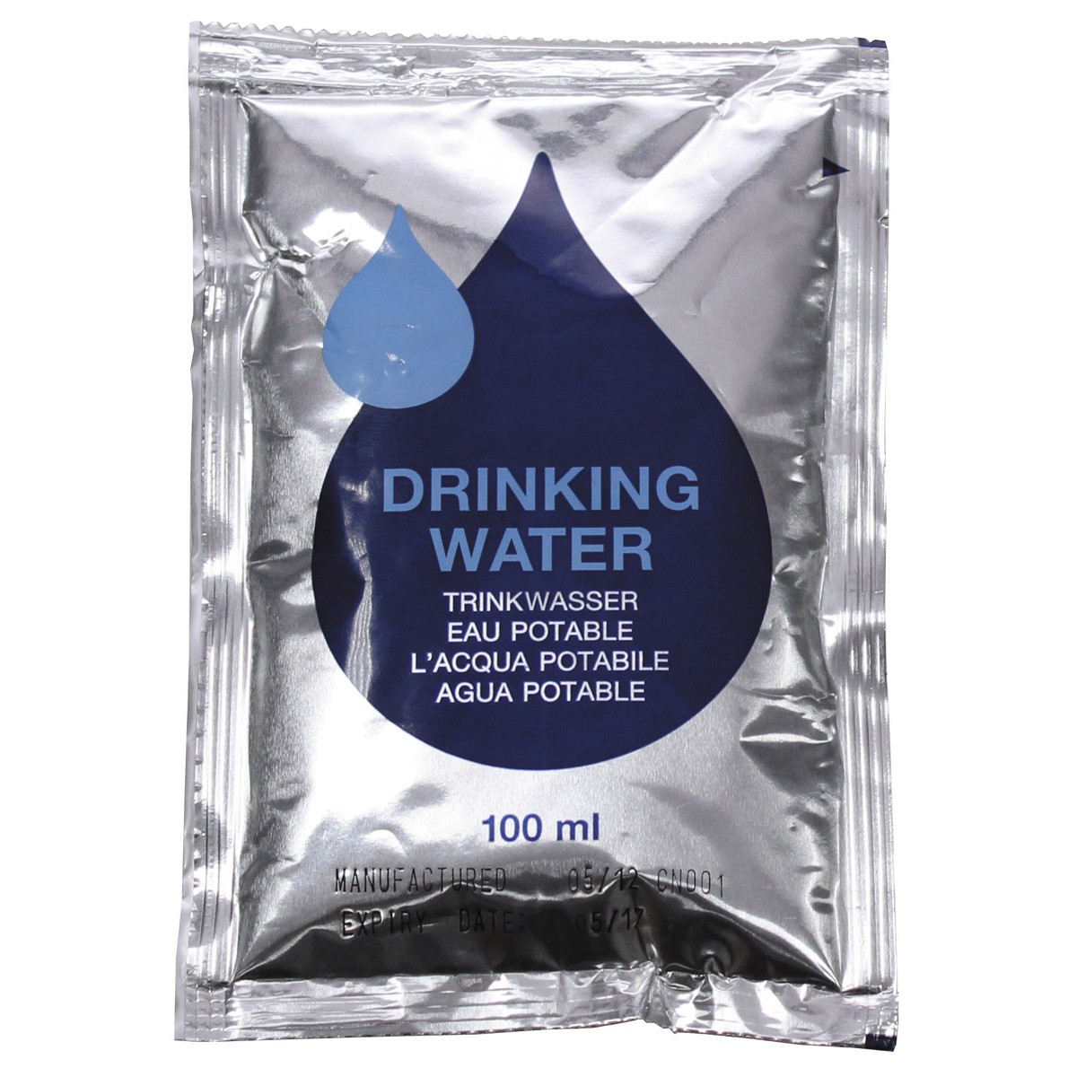 Trinkwasser, "Emergency", Pack mit 5 x 100 ml Beutel Trinkwasser, "Emergency", Pack mit 5 x 100 ml Beutel