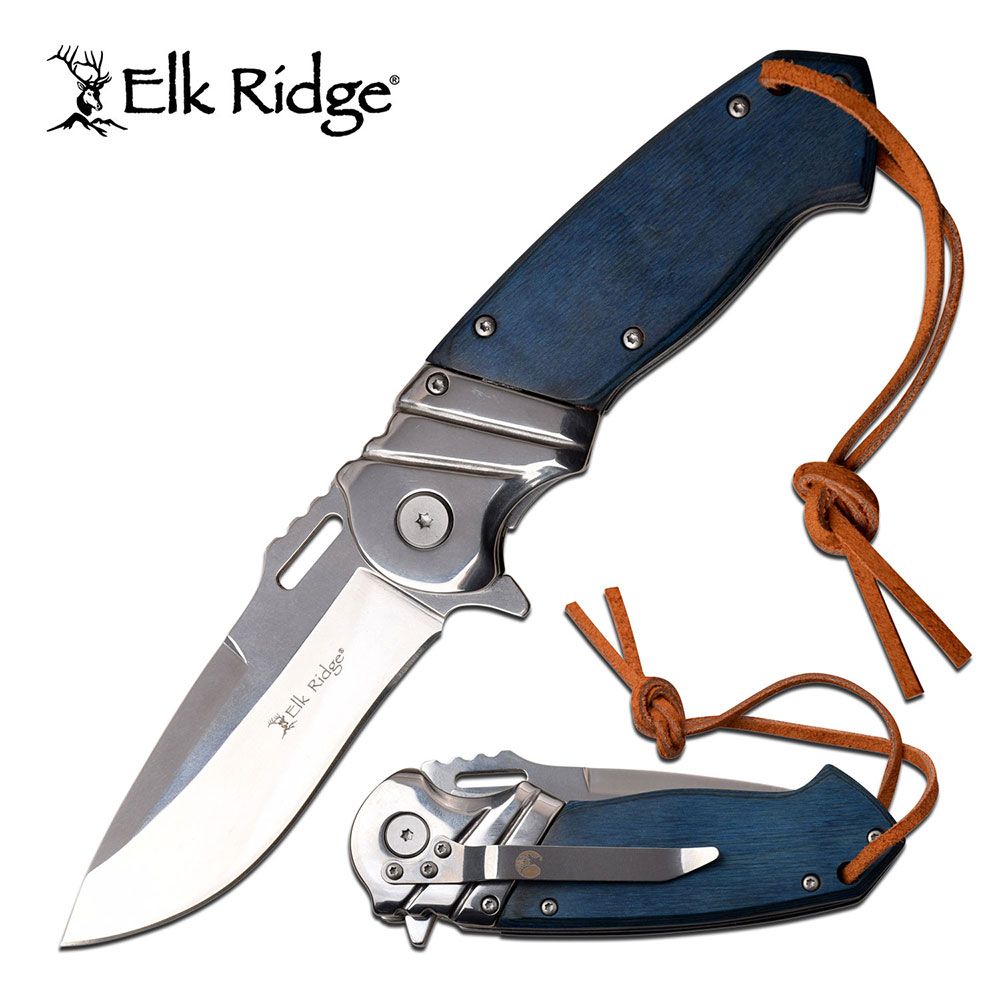 Elk Ridge Taschenmesser Klappmesser Pakkaholzgriff blau ER-A003BL